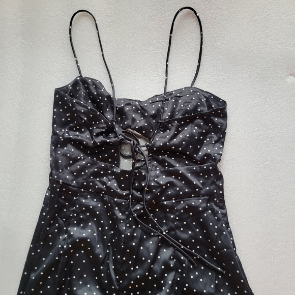 Zara Satin Feel Black and White Polka Dot Midi Dress Slit Skirt Small - Picture 4 of 11